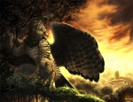 anthro biped cloud detailed_background evening feathered_wings feathers landscape male nature nude outside plant scenic_view sitting sky solo tree wings wood alectorfencer accipitrid accipitriform avian bird eagle harpy_eagle 2009