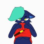 anthro blue_body blue_fur breasts clothing cute_fangs fangs female fluffy fur heterochromia looking_at_viewer nipples pink_nose shirt snout solo teeth topwear neoanton_(artist) domestic_cat felid feline felis mammal 1:1 2d_animation animated frame_by_frame loop short_playtime