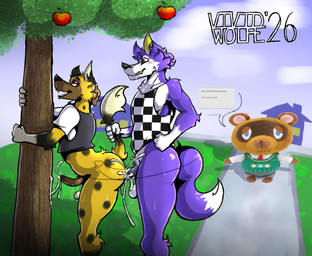 anthro apple balls big_penis bodily_fluids building cloud cum cum_in_ass cum_inside cumshot duo ejaculation erection food from_behind_position fruit genital_fluids genitals grass house leaf male male/male penis plant sex sidewalk sky tree thewolfever animal_crossing nintendo kyle_(animal_crossing) lobo_(animal_crossing) tom_nook_(animal_crossing) canid canine canis mammal procyonid raccoon wolf 2026 hi_res