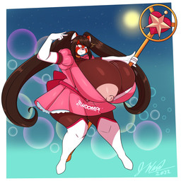 anthro areola armwear big_breasts breasts brown_hair clothing dress elbow_gloves female gloves hair handwear holding_object holding_staff huge_breasts hyper hyper_breasts legwear long_hair nipple_slip nipples pigtails solo staff thigh_highs white_armwear white_clothing white_elbow_gloves white_gloves white_handwear year jwinkz aliana_(spyingredfox) ailurid mammal red_panda 2022 hi_res signature