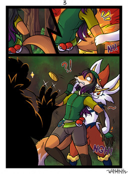 animal_genitalia anthro arm_grab balls claws clothing dialogue dipstick_tail fire forced fur genitals grabbing_from_behind green_clothing grin group imminent_rape imminent_sex interrobang male male/male markings multicolored_tail orange_body orange_fur pokeball sheath smile standard_pokeball tail tail_markings white_body white_fur wolfluffyfly nintendo pokemon xersa_thorne bear canid canine cinderace fox generation_6_pokemon generation_8_pokemon lagomorph mammal pangoro pokemon_(species) 2020 comic hi_res multiple_scenes