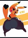 big_butt biped black_clothing black_eyes blush butt cleft_tail clothed clothing cosplay_pikachu_(costume) costume dipstick_ears ear_markings fangs female fur long_ears long_tail looking_back mask midriff multicolored_ears no_pupils open_mouth pokemon_speak pupils rear_view slightly_chubby solo tail teeth text thick_thighs two_tone_tail white_pupils wide_hips yellow_body yellow_fur gats nintendo pokemon cosplay_pikachu_(character) pikachu_libre generation_1_pokemon mammal pikachu pokemon_(species) rodent 2018 absurd_res digital_media_(artwork) hi_res japanese_text letterbox