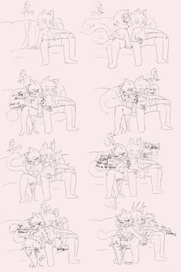anthro aroused blush blush_lines controller dialogue erection female furniture genitals heart_symbol inhaling_anothers_musk male motion_lines musk on_sofa penis penis_grab remote_control rubbing_leg shocked sitting sitting_on_sofa sofa speech_bubble spread_legs spreading text whiskers anonymous_artist bittersweet_candy_bowl haley_(bcb) mike's_mom_(bcb) mike_(bcb) domestic_cat felid feline felis korat_cat mammal 2:3 absurd_res comic english_text hi_res monochrome sibling_(lore)