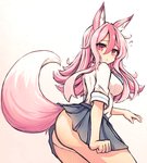 2020 absurd_res animal_humanoid bottomwear brand_new_animal breasts butt canid canid_humanoid canine canine_humanoid clothed clothing female fingers fluffy fluffy_tail fox fox_humanoid fur hair hi_res humanoid inner_ear_fluff looking_at_viewer mammal mammal_humanoid multicolored_body multicolored_fur nazuna_hiwatashi pink_body pink_eyes pink_fur pink_hair portrait ray65189008 simple_background skirt solo studio_trigger tail tail_under_skirt three-quarter_portrait tuft underwear white_background white_body white_fur