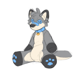 band-aid band-aid_on_face band-aid_on_nose bandage bandage_on_face bandage_on_nose blue_band-aid blue_collar button_(fastener) button_eyes collar collar_tag plushie simple_background voodoo voodoo_doll white_background zero_pictured foxehhyz pakun canid canine canis mammal wolf