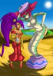 anthro apode blue_eyes breasts cleavage clothed clothing duo female hair legless midriff navel nipple_outline oasis open_mouth purple_hair red_hair serpentine yellow_eyes sonicboom30813 shantae_(series) wayforward shantae tuki_(shantae) draconcopode genie humanoid naga reptile scalie snake hi_res