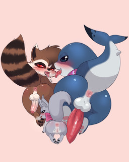 anus balls big_balls big_penis bisexual blue_body brown_body brown_fur butt erection female feral feral_on_feral foreskin fur genitals grey_body grey_fur group humanoid_genitalia humanoid_penis looking_at_viewer male male/female male/male multicolored_body multicolored_fur penis rear_view simple_background tan_body tan_fur trio two_tone_body two_tone_fur vulva mr-shin guardians_of_the_galaxy marvel jeff_the_land_shark rocket_raccoon tippy-toe land_shark_(species) mammal procyonid raccoon rodent sciurid tree_squirrel 2026 absurd_res hi_res
