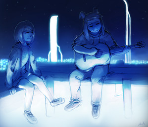 acoustic_guitar adolescent aged_up ambiguous_gender anthro clothing duo eyes_always_closed eyes_closed flower footwear glowing guitar horn long_ears male musical_instrument plant playing_guitar playing_music plucked_string_instrument shoes smile string_instrument underground water waterfall wood young overthestory undertale undertale_(series) asriel_dreemurr frisk_(undertale) boss_monster_(undertale) bovid caprine goat human mammal 2016