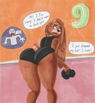 anniversary anthro balloon bent_over black_clothing black_leotard blue_eyes brown_body brown_fur butt clothing dialogue eyelashes femboy fur hair hat headgear headwear inflatable inside leotard long_hair male solo_focus text top_hat lovemet123_(lovemet_room) five_nights_at_freddy's scott_cawthon scottgames freddy_(fnaf) bear mammal 2023 english_text hi_res traditional_media_(artwork)