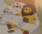 anthro bed bedding blanket blush duo erection erection_under_blanket furniture male male/male morning_wood muscular muscular_male sleeping tenting hyaku_(artist) animal_crossing nintendo elvis_(animal_crossing) rolf_(animal_crossing) felid lion mammal pantherine tiger 2d_animation animated frame_by_frame no_sound short_playtime webm