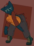 anthro bent_over big_breasts big_butt black_bottomwear black_clothing black_jeans black_pants boots bottomwear breasts brown_background butt butt_from_the_front butt_jiggle clothed clothing denim denim_bottomwear denim_clothing eyes_closed female footwear front_view fully_clothed hand_on_leg jeans jiggling notched_ear pants raglan_shirt shaking_butt shirt shoes simple_background slightly_chubby slightly_chubby_anthro slightly_chubby_female solo topwear twerking kokopuff_kross night_in_the_woods mae_borowski domestic_cat felid feline felis mammal 2023 alternate_version_at_source full-length_portrait hi_res portrait signature