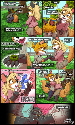 3_claws 3_toes 5_claws 5_fingers accessory all_fours anthro anthro_on_anthro arm_markings barefoot biped black_body black_ears black_fur black_markings black_nose blonde_hair blue_bow blue_eyes blue_sky blush blush_lines bottomwear bow_accessory bow_ribbon breasts claws close-up clothed clothed_female clothed_male clothing day detailed_background dialogue duo fangs feet female fence finger_claws fingers fur fur_markings gloves_(marking) gold_(metal) gold_ring grass green_eyes grey_clothing grey_shirt grey_topwear hair hair_accessory hair_bow hair_ribbon hand_holding heart_symbol holding_object hug incest_marriage kneeling leaf leg_markings long_hair looking_at_another looking_at_hand male male/female markings marriage_proposal married_couple multicolored_body multicolored_fur nature on_grass open_mouth orange_body orange_fur orange_tail outside pants pink_clothing pink_inner_ear pink_shirt pink_topwear plant purple_bottomwear purple_clothing purple_pants question_mark raised_tail red_blush red_tongue ribbons ring ring_(jewelry) shirt skirt sky snout socks_(marking) speech_bubble standing surprised tail tail_motion tailwag teeth text thinking time_skip toe_claws toes tongue topwear tree vest white_body white_claws white_fur young young_anthro young_female young_male young_on_young kitsune_youkai firecat kit_(kitsune_youkai) canid canine fox mammal 2025 comic digital_media_(artwork) english_text brother_(lore) brother_and_sister_(lore) incest_(lore) sibling_(lore) sister_(lore)