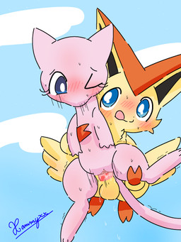 animal_genitalia animal_penis balls blue_eyes blush bodily_fluids cloud duo eyelashes female female_penetrated flying fur genital_fluids genitals leg_grab looking_at_another male male/female male_penetrating male_penetrating_female one_eye_closed orange_body orange_fur penetration penile penile_penetration penis penis_in_vagina pink_body pink_fur pink_tail sex shaking sky spread_legs spreading sweat tail tongue tongue_out vaginal vaginal_fluids vaginal_penetration vulva wings yellow_body yellow_fur xammyxx nintendo pokemon generation_1_pokemon generation_5_pokemon legendary_pokemon mew_(pokemon) pokemon_(species) victini 2025 3:4 digital_media_(artwork) hi_res ibispaint_(artwork) shaded signature watermark