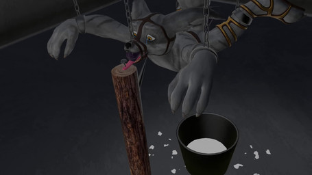 3_toes 4_fingers anthro balls bdsm bodily_fluids bondage bound bucket claws clothing collar container crying cuff_(restraint) cum cum_in_bucket cum_in_container deepthroat_gag ejaculation feet fingers footwear fur gag genital_fluids genitals gibbet grey_body grey_fur humanoid_genitalia humanoid_penis leather male masturbation miserable mismatched_genitalia mismatched_humanoid_penis mismatched_penis muzzle_gag nude ouch pain pawpads paws penis punishment restrained_arms restrained_legs restraints saliva sandals shoes snout solo straps suspension suspension_bondage tail tears toes tongue torture wounded wow_bondage blizzard_entertainment warcraft sandy_the_vulpera canid canine fox mammal vulpera 16:9 3d_(artwork) 3d_animation animated digital_media_(artwork) hi_res short_playtime sound video widescreen