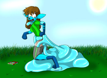 anthro blue_body bound brown_hair female goo-connected_lips goo_transformation grass hair human_to_anthro latex merging outside plant pokedex solo species_transformation sun transformation fox0808 fakemon nintendo pokemon pokemon_trainer canid goo_creature human humanoid mammal 2011