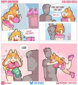 >_< big_breasts black_eyes blonde_hair bottomwear breasts cleavage clothed clothing crop_top dialogue duo eyelashes eyes_closed faceless_character faceless_human faceless_male female food footwear hair happy heart_symbol high_heels hug male midriff money motion_lines onigiri open_mouth pink_bottomwear pink_clothing pink_crop_top pink_footwear pink_high_heels pink_shirt pink_skirt pink_topwear rice shirt shoes skirt smile standing tail tail_motion tailwag text thick_thighs topwear white_hair onigiri_punch animal_humanoid canid canid_humanoid canine canine_humanoid dog_humanoid human humanoid mammal mammal_humanoid absurd_res comic english_text hi_res