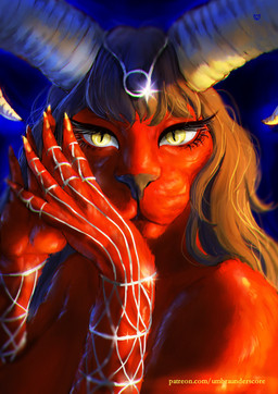 accessory anthro bangs black_hair bracelet claws eyelashes female fur glistening glistening_body glistening_eyes glistening_skin glowing hair hand_on_face hands_together headband horn jewelry long_eyelashes long_nails looking_at_viewer red_body red_fur rim_light rim_lighting silver_(metal) silver_jewelry solo text yellow_eyes umbraunderscore lili_(umbraunderscore) demon felid leopard mammal pantherine succubus absurd_res bust_portrait digital_media_(artwork) hi_res portrait red_theme url