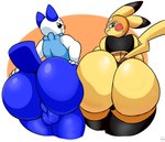 anthro ass_to_ass balls big_butt butt clothing cosplay_pikachu_(costume) costume curvy_figure duo female femboy genitals huge_butt looking_back male perineum thick_thighs voluptuous wide_hips kirbot12 nintendo pokemon pikachu_libre generation_1_pokemon generation_5_pokemon mammal mustelid oshawott pikachu pokemon_(species) rodent 2019 hi_res