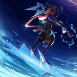 2_toes 3_fingers ambiguous_gender anthro biped black_body butt feet fingers looking_at_viewer looking_back looking_back_at_viewer nude nude_ambiguous nude_anthro open_mouth pokemon_move rear_view solo standing toes water_shuriken donutella nintendo pokemon pokemon_legends_z-a flash_(donutella) generation_9_pokemon mega_evolution mega_greninja pokemon_(species) 1:1 2025 digital_drawing_(artwork) digital_media_(artwork) hi_res