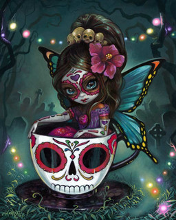blue_eyes bodypaint bone candy clothed clothing container cup dessert dress eyelashes face_paint female flower food gloves hair handwear holidays insect_wings lepidopteran_wings lips lipstick makeup micro not_furry plant ponytail skull solo sugar_skull tea_cup tombstone tree wings jasmine_becket-griffith calavera day_of_the_dead fairy humanoid mammal winged_humanoid 4:5 painting_(artwork) traditional_media_(artwork) traditional_painting_(artwork)