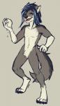 4_toes 5_fingers amber_eyes anthro black_nose blue_hair feet fingers hair male nude open_mouth solo teeth toes tongue gonewiththefart tala_(wolfizen) canid canine mammal digital_media_(artwork)