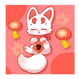 blush border eyes_closed female feral fireworks holidays open_mouth pawpads paws red_background scarf simple_background smile solo white_border xiaoyee_moon chinese_new_year fabulous_beasts fuzai_(fabulous_beasts) canid canine fox mammal 1:1 hi_res shaded simple_shading