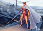 anthro armor bottomwear brooch cloak clothing dual_wielding eyebrows female gauntlets gloves group handwear holding_object holding_weapon loincloth long_eyebrows military muscular muscular_female muscular_thighs saber snow soldier solo_focus warrior weapon hiverdose last_fables lieren_(last_fables) felid leopard mammal pantherine