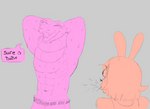 abs anime_nosebleed anthro blood bodily_fluids duo female male male/female muscular muscular_male nosebleed pose shirtless sweat rawhell jack_smith lake_smith humanoid lagomorph leporid mammal rabbit reptile scalie snake hi_res