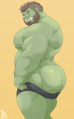 back_hair barazoku beard big_butt big_muscles body_hair butt butt_focus butt_hair chest_hair clothed clothing ear_piercing ear_ring eyebrows facial_hair hair humanoid_pointy_ears looking_at_viewer male musclegut muscular muscular_humanoid muscular_male nipples not_furry partially_clothed pecs piercing pointy_ears raised_eyebrow ring_piercing scar simple_background smile smirk solo standing teeth thick_thighs tusks underwear underwear_down tylerstark humanoid orc 2020 absurd_res hi_res