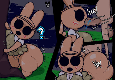 ambiguous_penetration anthro anthro_penetrated balls bent_over big_balls big_breasts big_butt big_penis blush bottomless breasts butt clothed clothing doggystyle dress duo empty_eyes exclamation_point female female_penetrated from_behind_position genitals huge_butt huge_hips huge_thighs human_on_anthro human_penetrating human_penetrating_anthro interspecies irrumatio looking_at_viewer male male/female male_penetrating male_penetrating_female nipple_outline onomatopoeia open_mouth oral penetration penile penis penis_in_mouth question_mark sex sound_effects tan_body text thick_thighs vulva white_body white_skin wide_hips luanctoons animal_crossing nintendo coco_(animal_crossing) gyroid human lagomorph leporid mammal rabbit absurd_res comic english_text hi_res