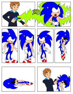 anthro clothing duo electrocution electronics elemental_manipulation eye_scar facial_scar green_eyes gun heterochromia hollow_body jysco male onomatopoeia ranged_weapon scar shocked size_difference skinsuit smile sound_effects suit_transformation surprised text tight_clothing transformation unusual_anatomy weapon wide_eyed yellow_eyes zapped jen_foxworth sega sonic_the_hedgehog_(series) leroy_(zohaku) sonic_the_hedgehog eulipotyphlan hedgehog human mammal 2025 absurd_res colored comic hi_res