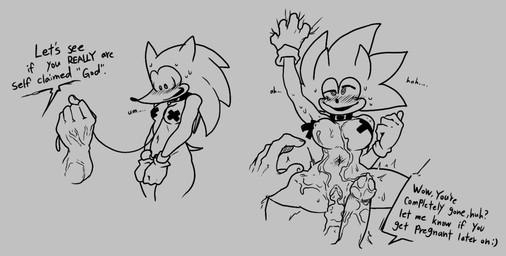 after_sex after_vaginal ahegao anthro bdsm blush bodily_fluids breasts collar covering covering_crotch covering_vulva cuff_(restraint) cum cum_in_vagina cum_inside cum_on_body dialogue dominant dominant_male duo erection female female_anthro fucked_silly genital_fluids genitals grabbing_sheets handcuffed handcuffs humiliation impregnation_risk interspecies leash leashed_collar looking_pleasured male male/female metal_cuffs nipple_tape nude open_mouth pasties penetration penis restraints rough_sex sex simple_background slave smile sonic.exe_(series) spread_legs spreading submissive submissive_female sweat tail tape text vaginal vaginal_penetration vulva voideyedpanda needlem0use_(analogue_horror) sega sonic_the_hedgehog_(series) anon sarah_(needlemouse) sonic.exe eulipotyphlan hedgehog mammal english_text hi_res line_art monochrome