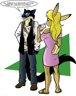 abstract_background anthro asking_for_favor black_body black_clothing black_fur black_tail black_topwear black_vest blonde_hair blue_eyes bottomwear cheek_tuft clothed clothing colored_nails countershade_neck countershading coupon dialogue dipstick_ears dress duo ear_markings evil_grin eyewear facial_tuft female fist footwear fur glasses grin hair harness imminent_death imminent_murder imminent_rape imminent_sex inner_ear_fluff long_hair long_tail looking_at_another lustful_gaze male multicolored_body multicolored_ears multicolored_fur murderer nails open_clothing open_topwear open_vest pants pince-nez pink_clothing pink_dress pink_nails reading sandals scut_tail sharp_teeth shirt shoes short_tail showing_teeth simple_background smile speech_bubble standing surprised tail talking_to_another tan_body tan_fur teeth text topwear tuft two_tone_body two_tone_fur vest whiskers white_background white_clothing white_shirt white_topwear roz_gibson candi_(megan_giles) jack_salem gulonine lagomorph leporid mammal marten mustelid musteline rabbit sable_(marten) english_text