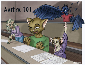 anthro class feathered_wings feathers female group hooves male shrinking size_transformation transformation wings tfancred avian bird bovid caprine corvid corvus_(genus) crow domestic_cat domestic_sheep felid feline felis mammal mouse murid murine oscine passerine rodent sheep