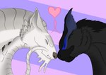 beak black_body black_fur boop duo eyes_closed feral fur grey_body grey_scales heart_symbol holidays kissing love male male/male nose_boop nude romantic romantic_couple scales simple_background smile whiskers white_body white_scales superplus capcom monster_hunter valentine's_day almudron flying_wyvern nargacuga scalie absurd_res digital_media_(artwork) hi_res