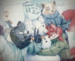 adolescent anthro blep building clothing coat cold eyewear family family_photo female glasses group house jacket male plant scarf size_difference snow snowing snowing_outside snowman tail tail_mouth tongue tongue_out topwear tree unusual_anatomy unusual_tail winter winter_clothing winter_coat young young_female hinotama legend_of_ahya ahya_(legend_of_ahya) max_thrash murana_wolford_(darkflame-wolf) steven_stinkman taylor_renee_wolford_(darkflamewolf) canid canine canis mammal mephitid procyonid raccoon skunk wolf hi_res adopted_(lore) adopted_son_(lore) adoptive_brother_(lore) adoptive_brothers_(lore) adoptive_mother_(lore) adoptive_sibling_(lore) adoptive_sister_(lore) daughter_(lore) mother_(lore) mother_and_child_(lore) mother_and_daughter_(lore) parent_(lore) parent_and_child_(lore) parent_and_daughter_(lore) sibling_(lore)