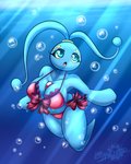 4:5 anthro big_breasts bikini blue_eyes breasts cleavage clothed clothing curvy_figure female generation_4_pokemon hi_res latiar legendary_pokemon manaphy marine nintendo non-mammal_breasts open_mouth pokemon pokemon_(species) pokemorph solo swimwear underwater water