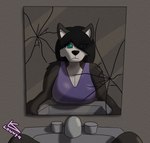 anthro bathroom bathroom_sink big_breasts breast_rest breasts broken_mirror cleavage clothed clothing female first_person_view huge_breasts looking_at_mirror looking_at_object mirror solo lonnyk kayla_(lonnyk) canid canine canis domestic_dog husky mammal nordic_sled_dog spitz hi_res