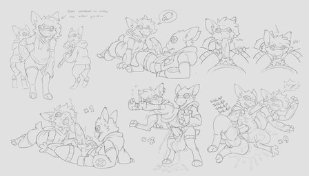 anthro anthro_on_anthro anthro_penetrated anthro_penetrating anthro_penetrating_anthro balls big_balls big_penis biped bodily_fluids bottomless bottomless_anthro bottomless_female clothed clothing cum cum_in_vagina cum_inside cum_on_face cumshot digitigrade duo ear_piercing ear_ring ejaculation eyewear female genital_fluids genitals goggles group huge_balls intraspecies male male/female penetration penile penile_penetration penis penis_in_mouth penis_in_vagina piercing plump_labia reverse_stand_and_carry_position ring_piercing sex standing standing_sex trio vaginal vaginal_penetration vulva halbean grey_havens spiral_knights remii_(halbean) rorik_ironwill gremlin_(spiral_knights) 2026 7:4 absurd_res digital_media_(artwork) hi_res line_art monochrome