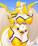 anthro big_breasts blue_eyes breasts fantasy female huge_breasts larger_female size_difference solo warrior dreiden chinese_zodiac mythology year_of_the_dragon karina_(dreiden) animal_humanoid dragon humanoid mythological_creature mythological_scalie reptile scalie scalie_humanoid absurd_res hi_res