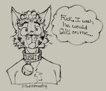 anthro bell bell_collar collar front_view fur grey_background hair male simple_background solo standing star text thought_bubble whiskers sushiamazing sushi_(sushiamazing) domestic_cat felid feline felis mammal 2024 artist_name digital_media_(artwork) english_text hi_res monochrome sketch