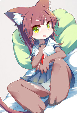 anthro asian_clothing clothing east_asian_clothing female fur hair inner_ear_fluff japanese_clothing japanese_school_uniform kemono multicolored_body multicolored_fur school_uniform serafuku solo tuft two_tone_body two_tone_fur uniform white_body white_fur white_inner_ear_fluff blueberry_(artist) 2015