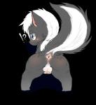 anus black_body black_fur blush butt desperation feral fur interrobang male omorashi raised_tail rear_view simple_background solo tail transparent_background young young_feral young_male riroburo skurry skurry_(coolperez8) mammal mephitid skunk alpha_channel hi_res