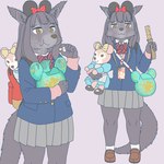 anthro backpack bottomwear churro clothed clothing eating female food kemono plushie popcorn skirt solo ekaki510 disney disney_parks disneyland duffy_and_friends duffy_the_disney_bear binturong mammal viverrid 1:1