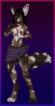 african_wild_dog ajna anthro biped breasts canid canine clothed clothing digitigrade female gradient_background hair hi_res long_hair mammal nipples simple_background skimpy solo standing tail topless