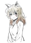 :3 animal_humanoid blonde_hair blue_eyes blush blush_lines cat_humanoid felid felid_humanoid feline feline_humanoid female hair half-length_portrait hi_res humanoid inner_ear_fluff kubikiri mammal mammal_humanoid portrait pupils simple_background sketch slit_pupils solo tuft white_background