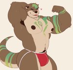 5_fingers anthro areola arm_markings armpit_hair bangs barazoku biceps big_bulge big_muscles big_pecs biped blue_eyes bodily_fluids body_hair brown_areola brown_armpit_hair brown_body brown_ear brown_eyebrows brown_fur brown_hair brown_nipples brown_nose brown_pubes bulge chest_markings claws closed_smile clothed clothed_anthro clothed_male clothing countershade_face countershade_fur countershade_legs countershade_tail countershade_torso countershading ear_piercing ear_ring eyebrows finger_claws fingers fist flexing flexing_bicep fur gold_ear_ring green_highlights green_markings hair hand_behind_head heart_symbol highlights_(coloring) huge_muscles humanoid_hands jockstrap jockstrap_only looking_at_viewer male male_anthro markings monotone_background mouth_closed multicolored_body multicolored_fur muscular muscular_anthro muscular_male navel nipples pecs piercing pink_tongue pubes red_clothing red_jockstrap red_underwear ring_piercing simple_background smile smiling_at_viewer solo standing sweat tail tail_markings tan_body tan_countershading tan_fur text text_on_jockstrap three-quarter_view tongue tongue_out topless topless_anthro topless_male triceps two_tone_body two_tone_fur underwear underwear_only theor rye_(ryeboi760) mammal mustelid otter digital_media_(artwork) english_text flat_colors hi_res portrait three-quarter_portrait