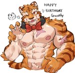 abs anthro arm_scar bow_tie bow_tie_only chest_scar fur male mostly_nude muscular muscular_anthro muscular_male one_eye_closed orange_body orange_eyes orange_fur pecs scar solo striped_body striped_fur stripes wink aidemcc knights_college grantly_bell felid mammal pantherine tiger 2022 digital_drawing_(artwork) digital_media_(artwork) hi_res