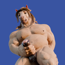 animal_genitalia animal_penis anthro balls biceps blue_background bodily_fluids cum cumshot ejaculation equine_genitalia equine_penis fur genital_fluids genitals male masturbation muscular muscular_male nipples nude pecs penile penile_masturbation penis simple_background solo tan_body tan_fur lumian equid equine mammal 1:1 3d_(artwork) 3d_animation animated digital_media_(artwork) no_sound short_playtime video