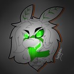 anthro collar evil_grin female fur glowing glowing_eyes glowing_tongue green_eyes hair long_tongue mane mane_hair smile solo tongue white_body white_fur hxneybee miss_moth arthropod insect lepidopteran luna_moth moth saturniid 1:1 headshot_portrait icon portrait